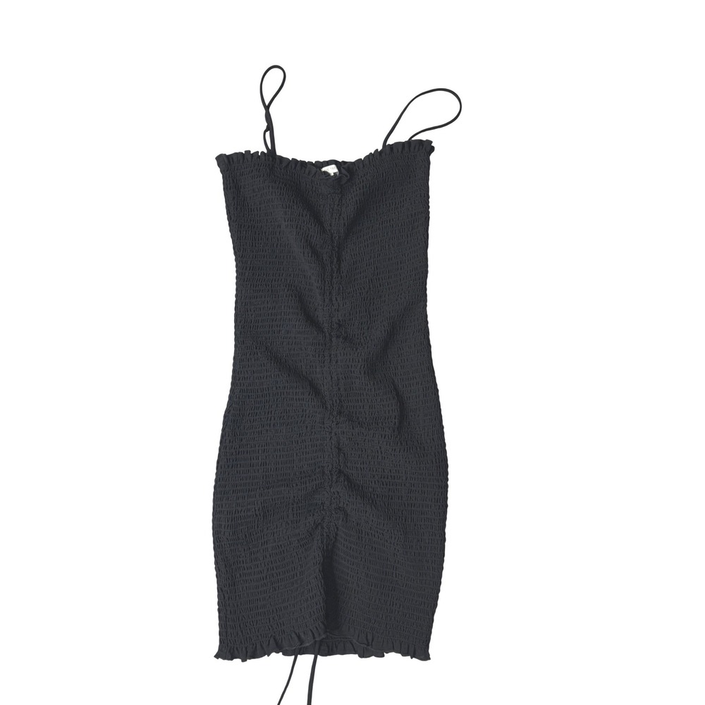 Love Tree Black Smocked Bodycon Mini Dress Ruffle Trim Adjustable Straps Large